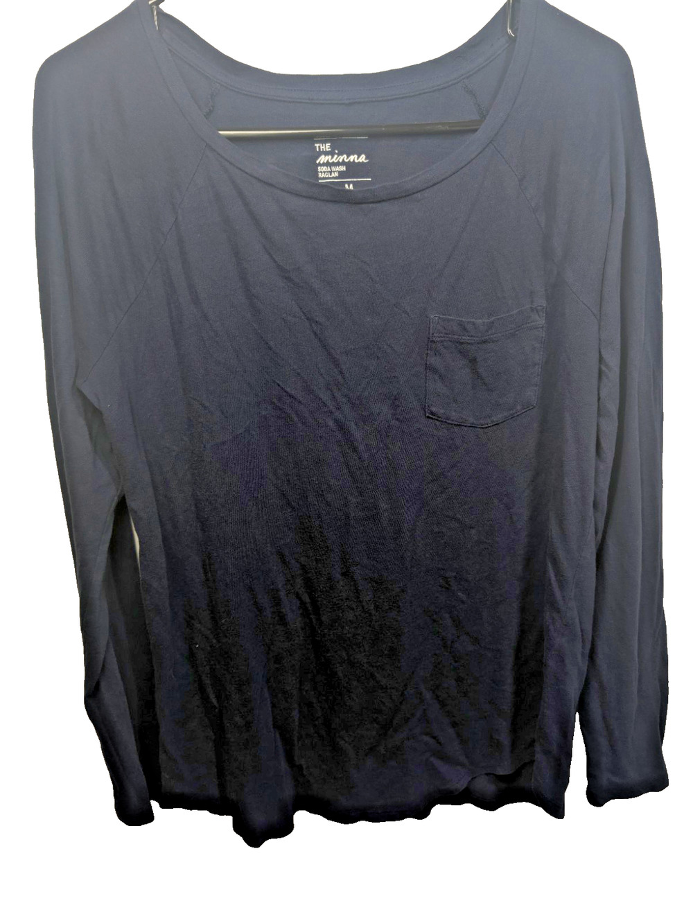 Gap The Minna Top Womens Medium Pocket Tee Shirt Cotton Soda Wash Blue Raglan